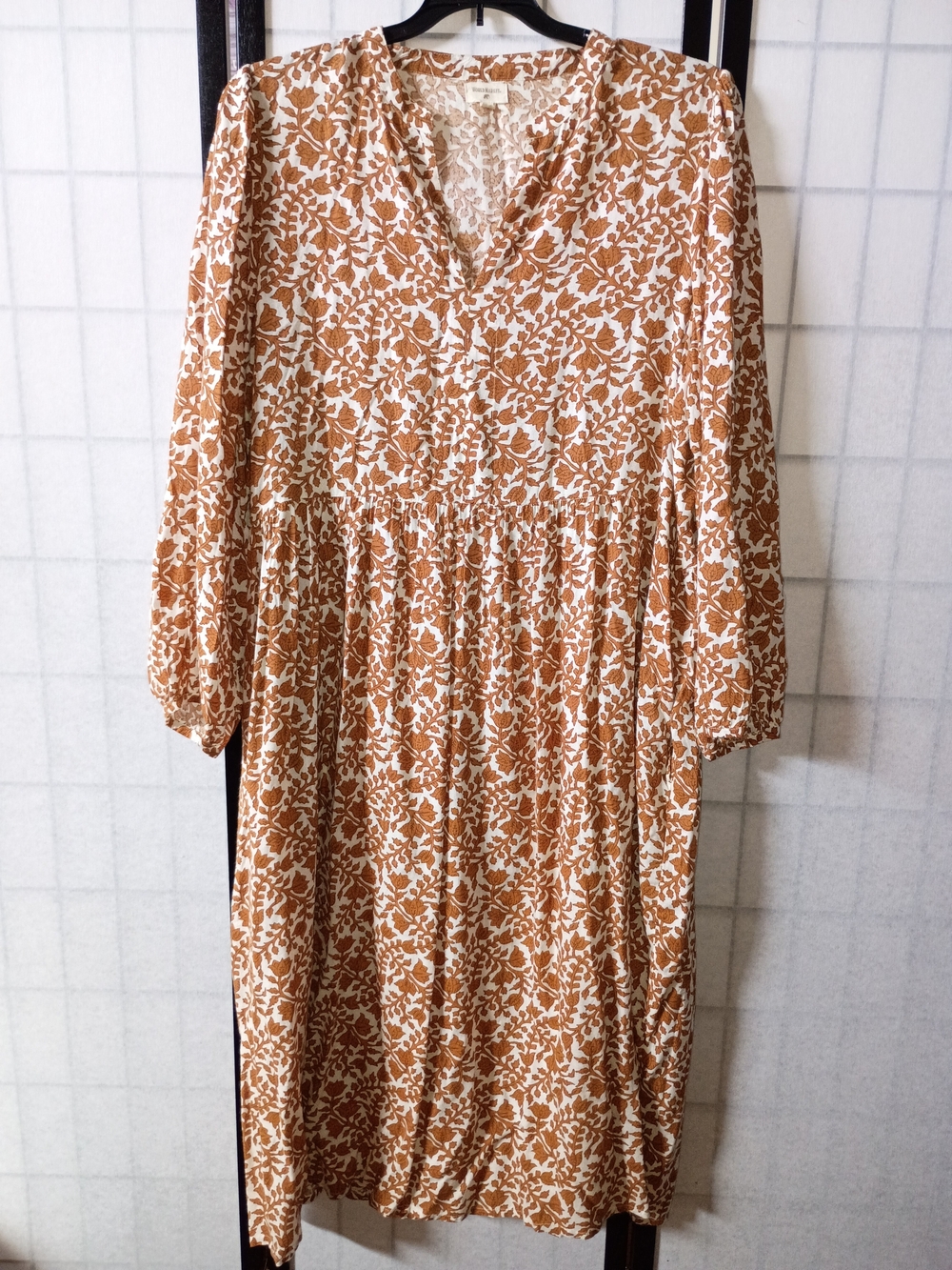 Cost Plus World Market Rust and White Floral Long Sleeve Dress